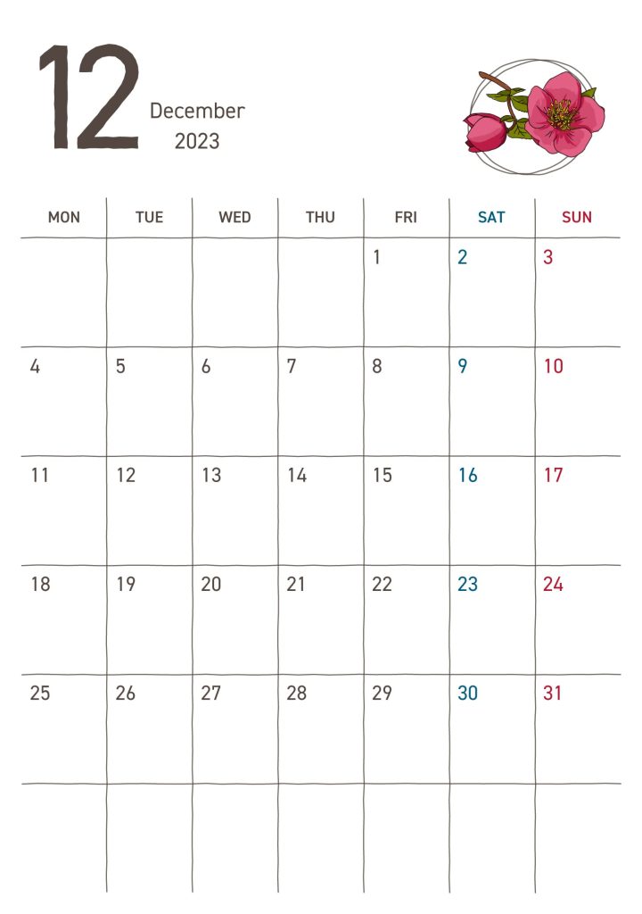 B6カレンダー｜2023年12 月｜クリスマスローズ