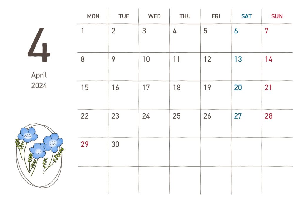 カレンダー｜2024年4月｜ネモフィラ