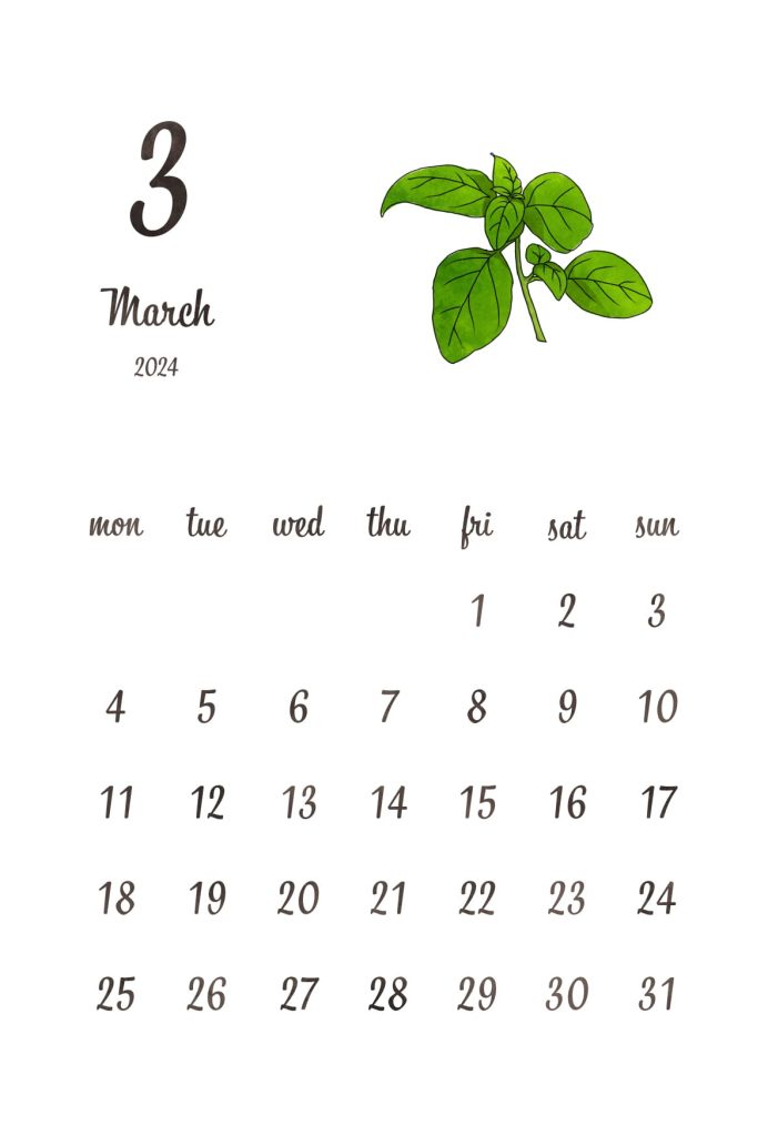 カレンダー｜2024年3月｜バジル