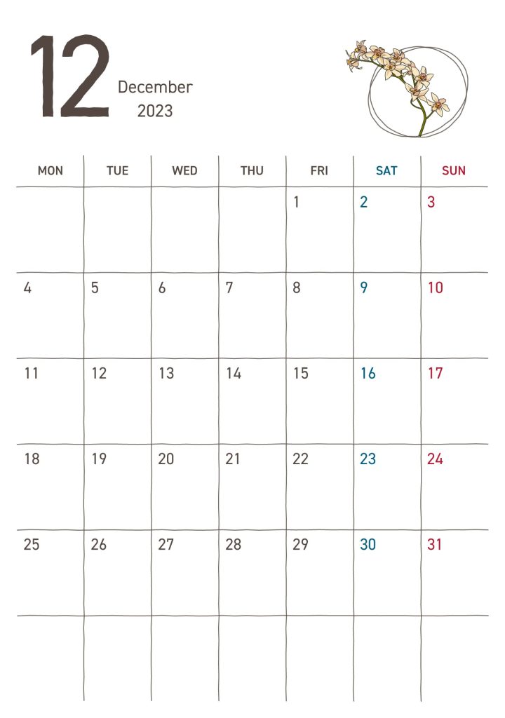 B6カレンダー｜2023年12 月｜シンビジウム
