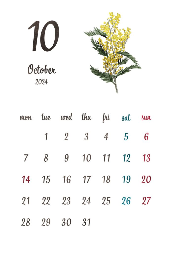カレンダー｜2024年10月｜ミモザ