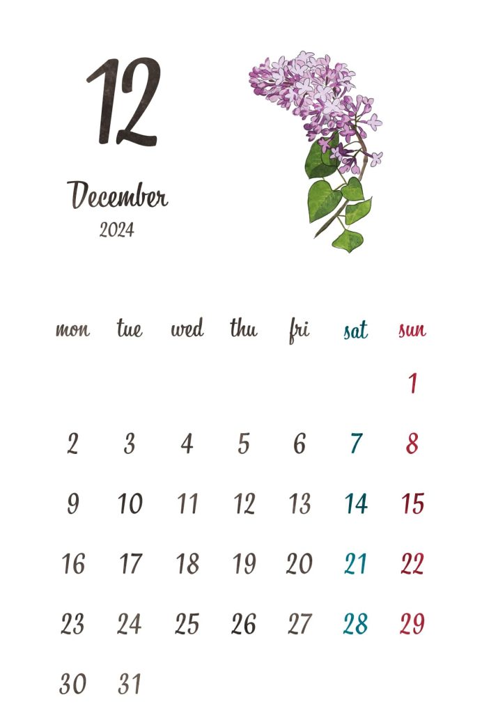 カレンダー｜2024年12月｜ライラック