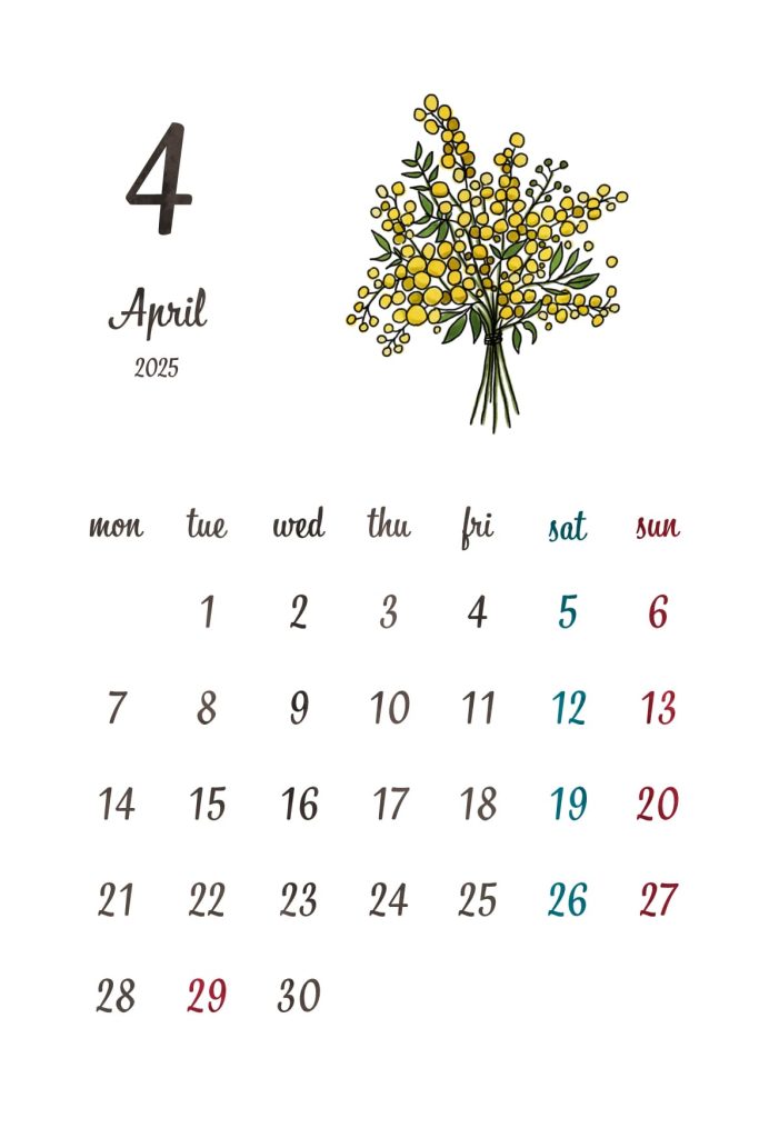 カレンダー｜2025年4月｜ミモザ