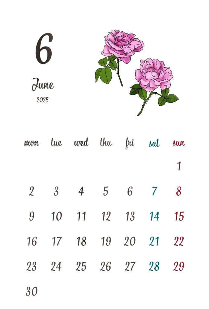 カレンダー｜2025年6月｜ダマスクローズ