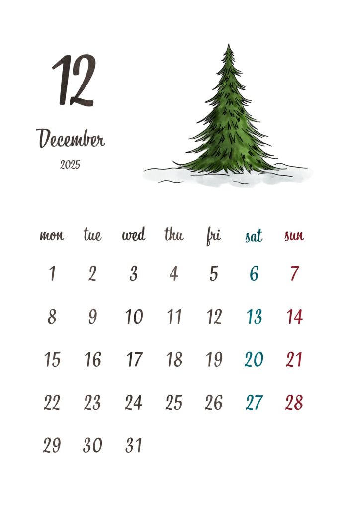 カレンダー｜2025年12月｜もみの木