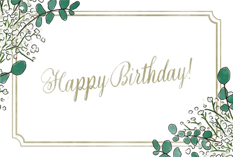 メッセージカードのテンプレート|ユーカリとかすみ草|HappyBirthday!