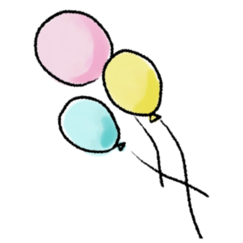 風船のイラスト|ピンク・青・黄色